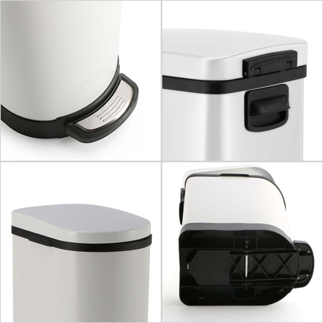 SOGA Foot Pedal Stainless Steel Rubbish Recycling Garbage Waste Trash Bin 10L U White - Cafe Supply