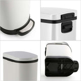 SOGA Foot Pedal Stainless Steel Rubbish Recycling Garbage Waste Trash Bin 10L U White - Cafe Supply