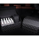 SOGA 4X Leather Car Boot Collapsible Foldable Trunk Cargo Organizer Portable Storage Box Black/Gold Stitch Medium - Cafe Supply