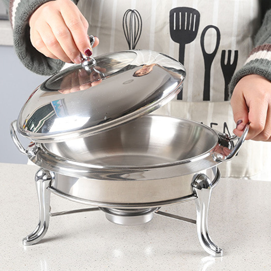 SOGA 4X Stainless Steel Gold Accents Round Buffet Chafing Dish Cater Food Warmer Chafer with Glass Top Lid - Cafe Supply