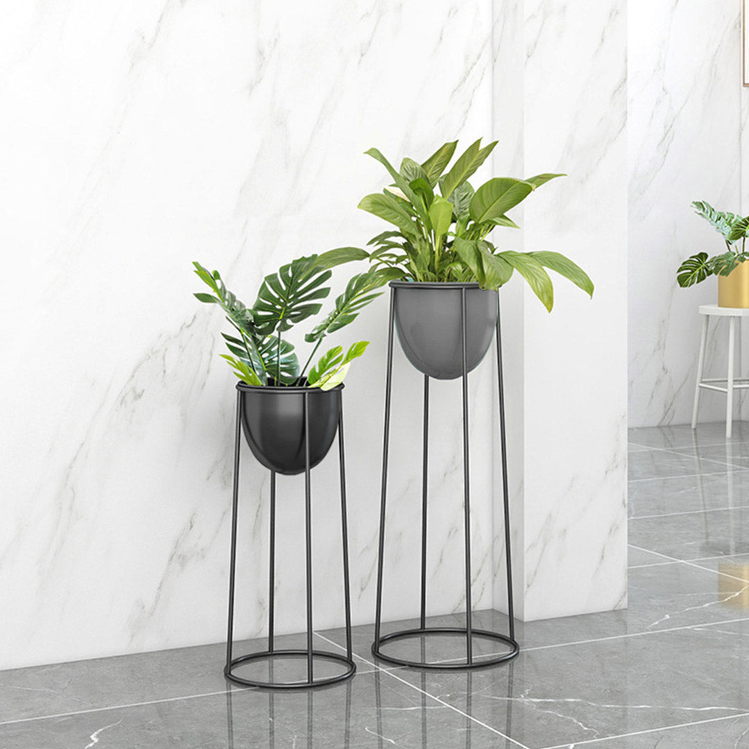 SOGA 2X 50cm Round Wire Metal Flower Pot Stand with Black Flowerpot Holder Rack Display - Cafe Supply