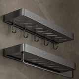 SOGA 2X 42cm Black Wall-Mounted Rectangular Kitchen Spice Storage Organiser Space Saving Condiments Shelf Rack with Hooks - Cafe Supply