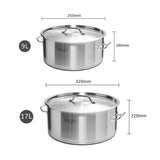 SOGA Stock Pot 9L 17L Top Grade Thick Stainless Steel Stockpot 18/10 - Cafe Supply