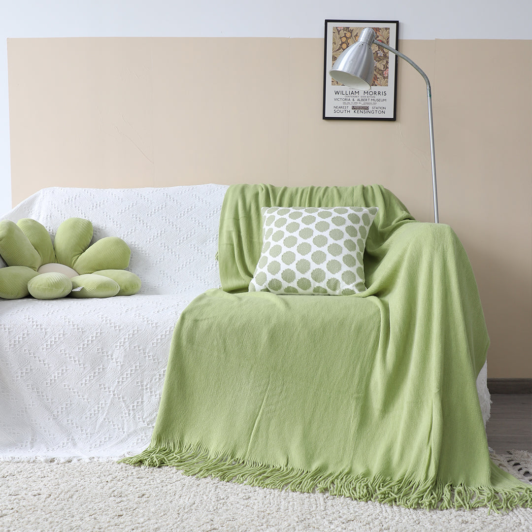 SOGA 2X Green Acrylic Knitted Throw Blanket Solid Fringed Warm Cozy Woven Cover Couch Bed Sofa Home Decor - Cafe Supply