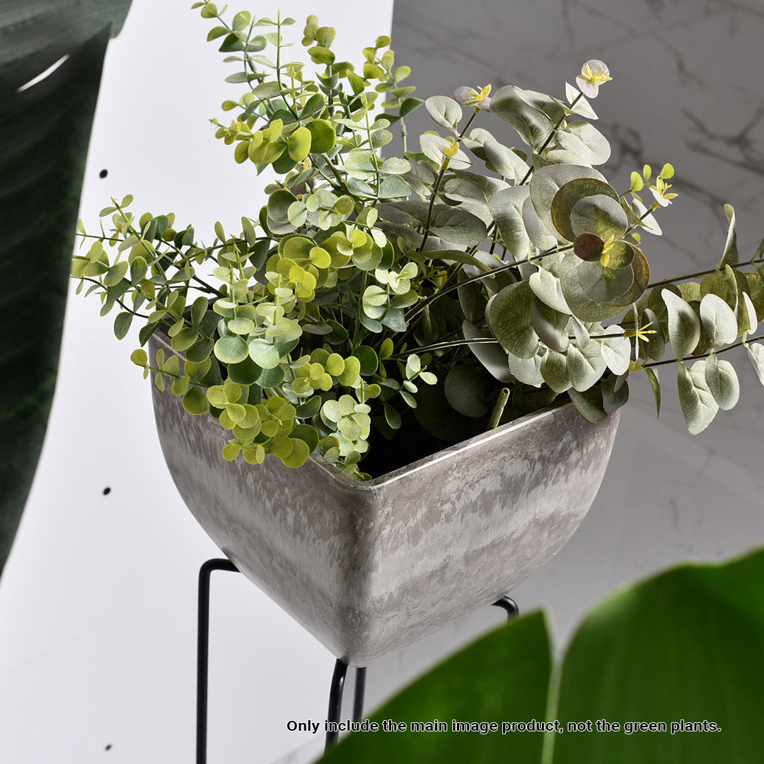 SOGA 2X 27cm Rock Grey Square Resin Plant Flower Pot in Cement Pattern Planter Cachepot for Indoor Home Office - Cafe Supply