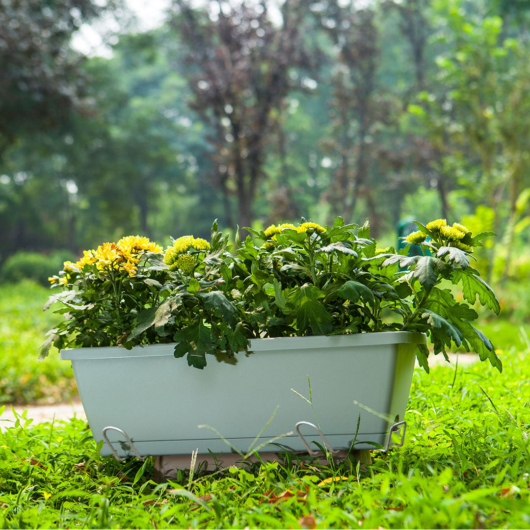 SOGA 49.5cm Blue Rectangular Planter Vegetable Herb Flower Outdoor Plastic Box with Holder Balcony Garden Decor Set of 3 - Cafe Supply