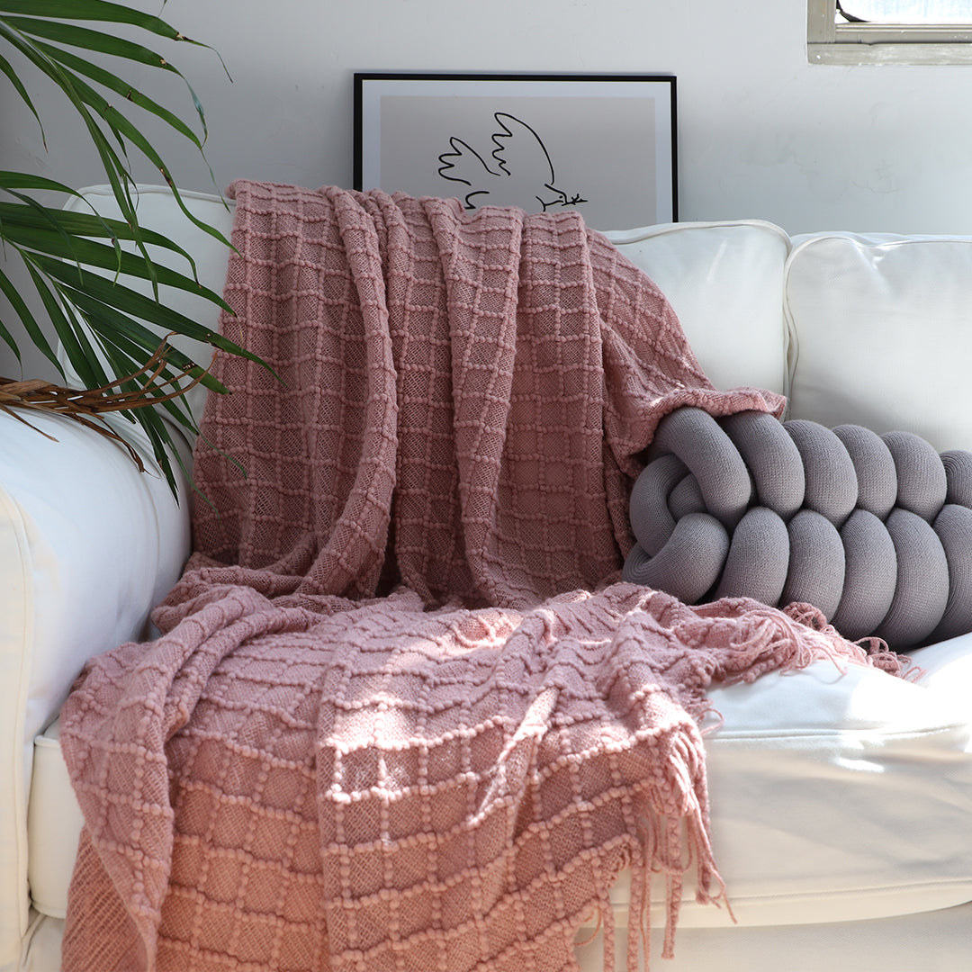 SOGA 2X  Pink Diamond Pattern Knitted Throw Blanket Warm Cozy Woven Cover Couch Bed Sofa Home Decor with Tassels - Cafe Supply
