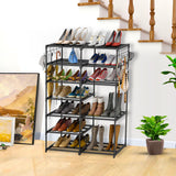 SOGA 2X 12-Shelf Tier Shoe Storage Shelf Space-Saving Caddy Rack Organiser with Side Hooks Black - Cafe Supply