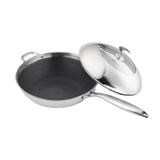 SOGA 2X 18/10 Stainless Steel Fry Pan 32cm Frying Pan Top Grade Non Stick Interior Skillet with Helper Handle and Lid - Cafe Supply