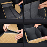 SOGA 2X Leather Car Boot Collapsible Foldable Trunk Cargo Organizer Portable Storage Box Beige/Gold Stitch Medium - Cafe Supply