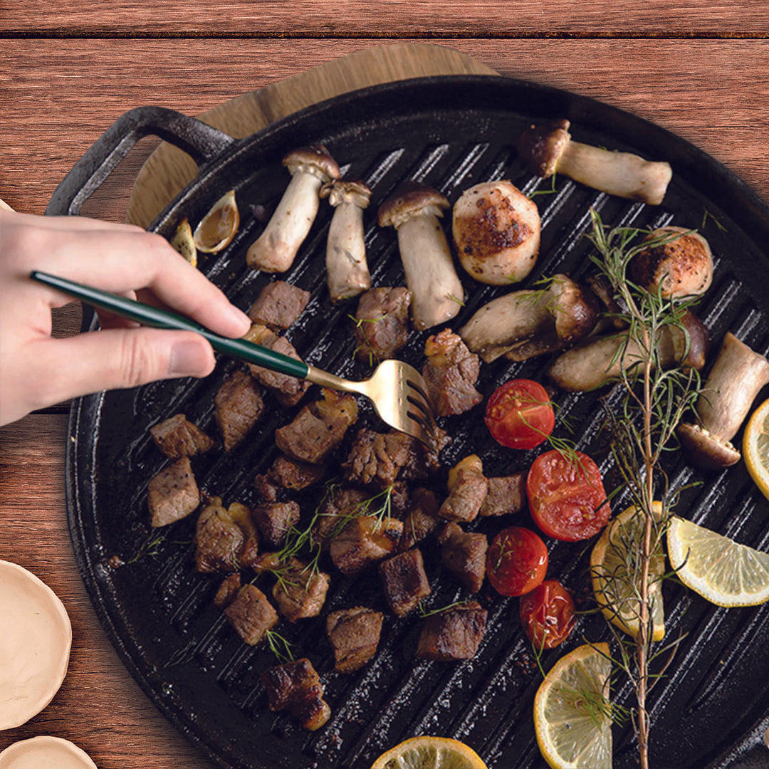 SOGA 28cm Ribbed Cast Iron Frying Pan Skillet Coating Steak Sizzle Platter - Cafe Supply