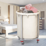 SOGA Stainless Steel Commercial Round Soiled Linen Laundry Trolley Cart with Wheels White - Cafe Supply