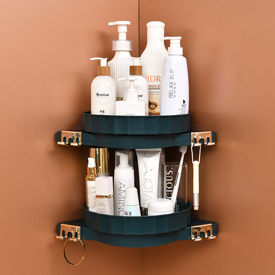 SOGA 2X Green 360 Degree Wall-Mounted Rotating Bathroom Organiser Corner Vanity Rack Toilet Adhesive Storage Shelf - Cafe Supply