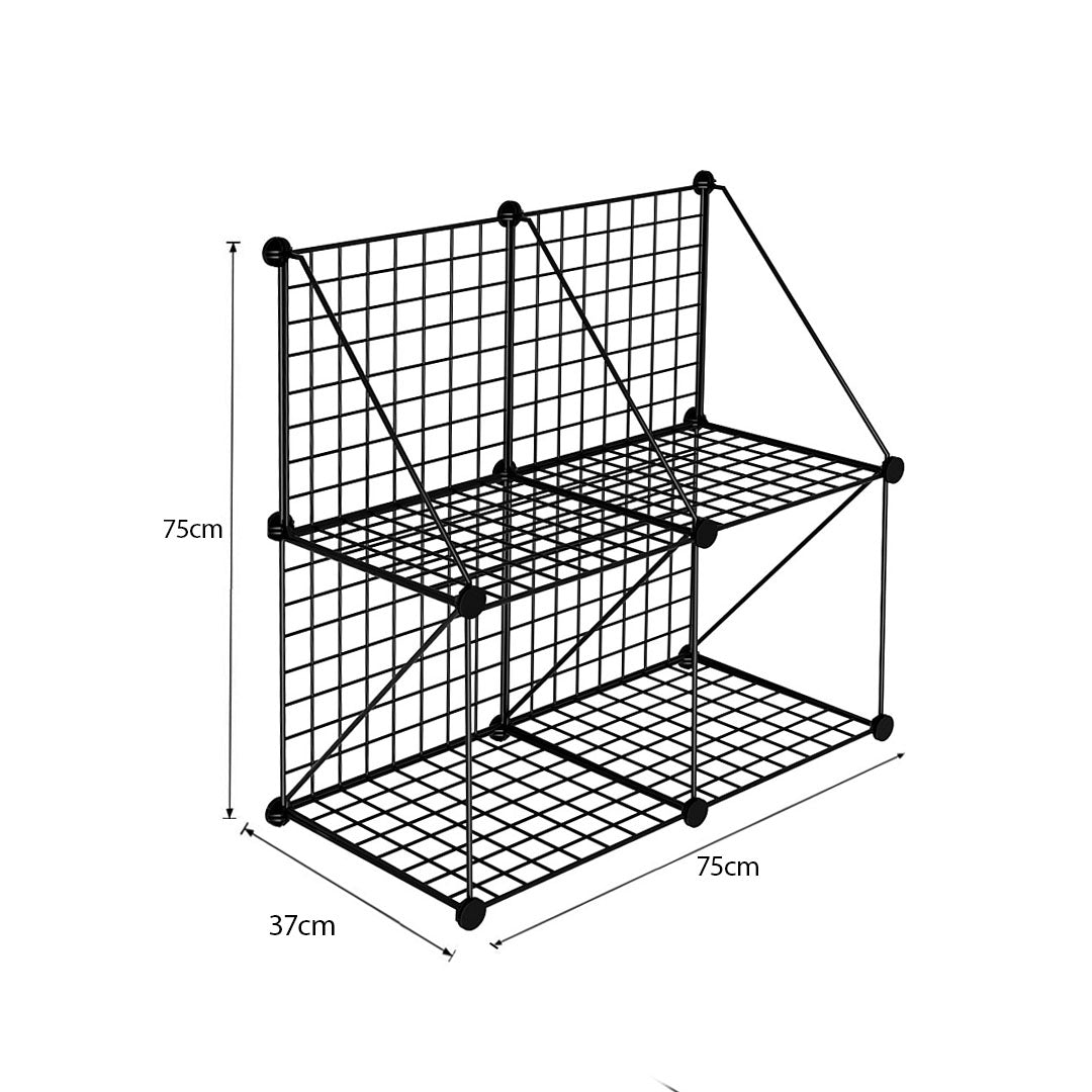 SOGA 2X Black Portable 4-Cube 2 Column Storage Organiser Foldable DIY Modular Grid Space Saving Shelf - Cafe Supply