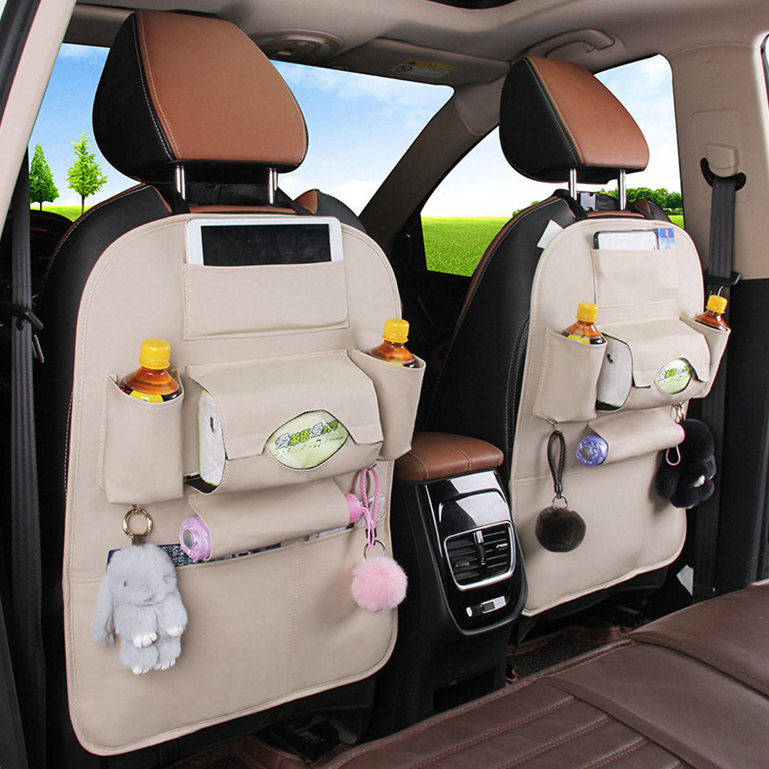 SOGA 2X Leather Car Back Seat Storage Bag Multi-Pocket Organizer Backseat and iPad Mini Holder White - Cafe Supply