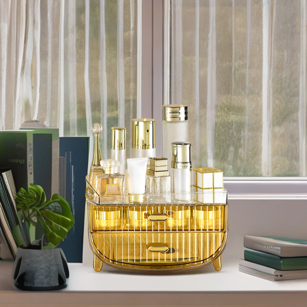 SOGA 2X 3 Tier Golden Yellow Multifunctional Countertop Cosmetic Storage Makeup Skincare Holder Jewelry Cabinet Bathroom Desk Drawer Vanity Organiser - Cafe Supply