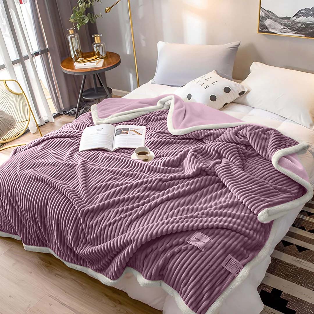 SOGA 2X Throw Blanket Warm Cozy Double Sided Thick Flannel Coverlet Fleece Bed Sofa Comforter Purple - Cafe Supply