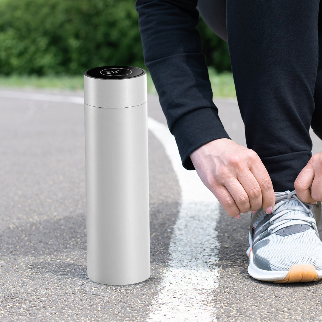 SOGA 500ML Stainless Steel Smart LCD Thermometer Display Bottle Vacuum Flask Thermos White - Cafe Supply