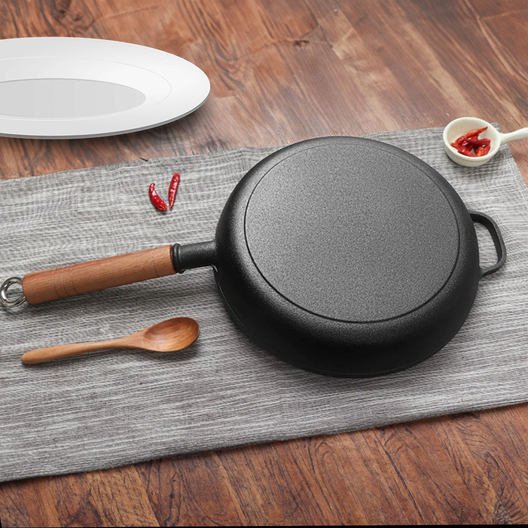 SOGA 2X 27cm Round Cast Iron Frying Pan Skillet Steak Sizzle Platter with Helper Handle - Cafe Supply