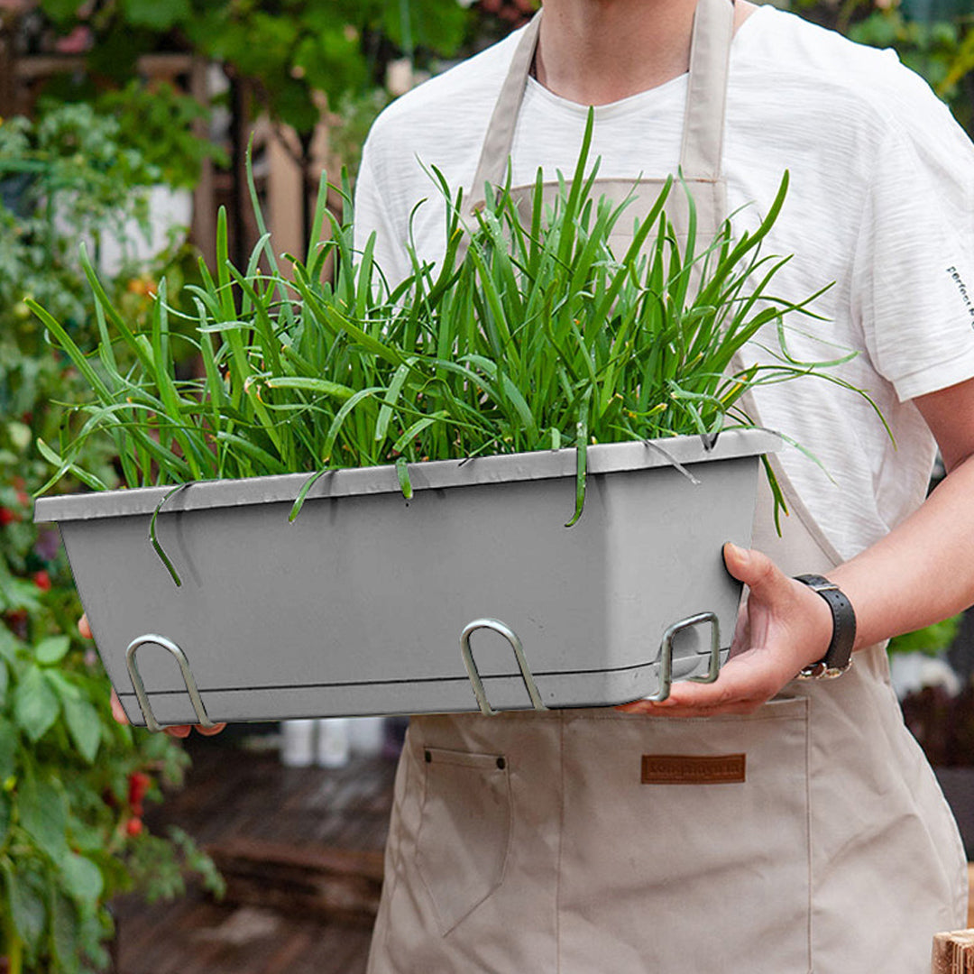 SOGA 49.5cm Gray Rectangular Planter Vegetable Herb Flower Outdoor Plastic Box with Holder Balcony Garden Decor Set of 5 - Cafe Supply