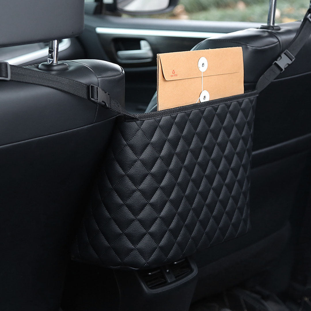 SOGA 2X Black Leather Car Storage Portable Hanging Organizer Backseat Multi-Purpose Interior Accessories Bag - Cafe Supply