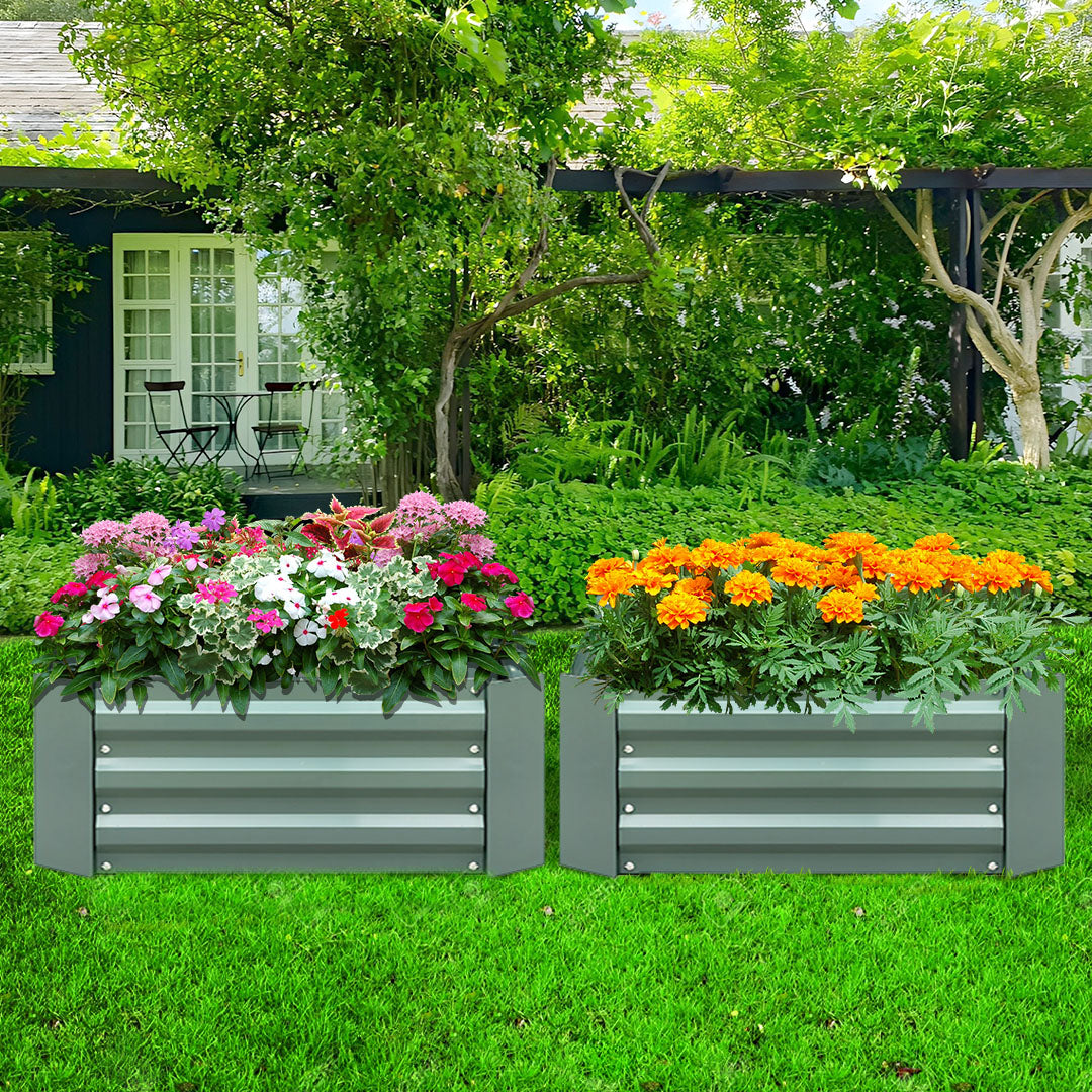 SOGA 2X 90cm Rectangle Galvanised Raised Garden Bed Vegetable Herb Flower Outdoor Planter Box - Cafe Supply