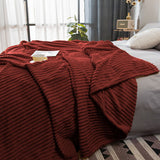 SOGA Burgundy Throw Blanket Warm Cozy Striped Pattern Thin Flannel Coverlet Fleece Bed Sofa Comforter - Cafe Supply