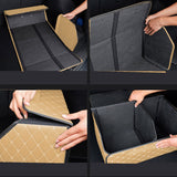 SOGA 2X Leather Car Boot Collapsible Foldable Trunk Cargo Organizer Portable Storage Box Beige/Gold Stitch Large - Cafe Supply