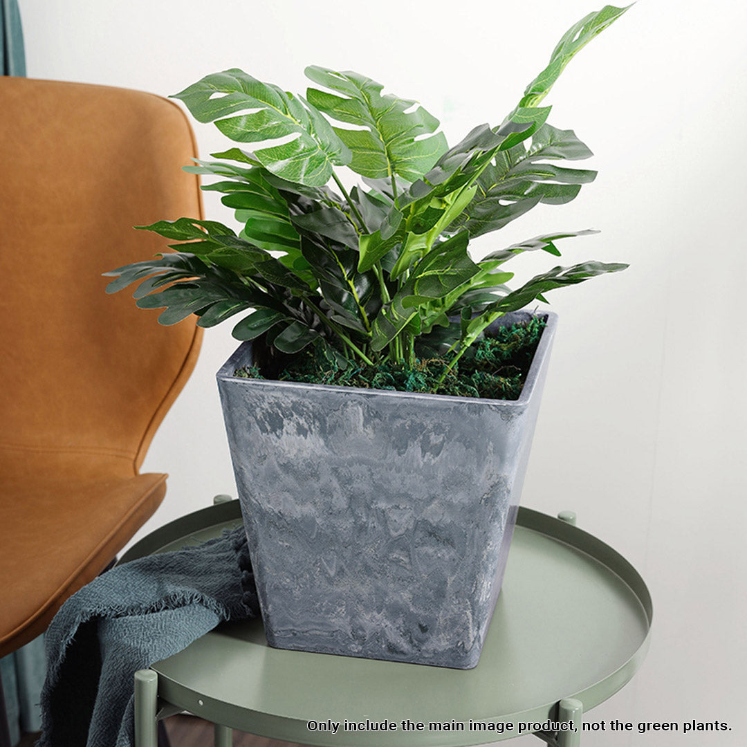 SOGA 2X 27cm Weathered Grey Square Resin Plant Flower Pot in Cement Pattern Planter Cachepot for Indoor Home Office - Cafe Supply