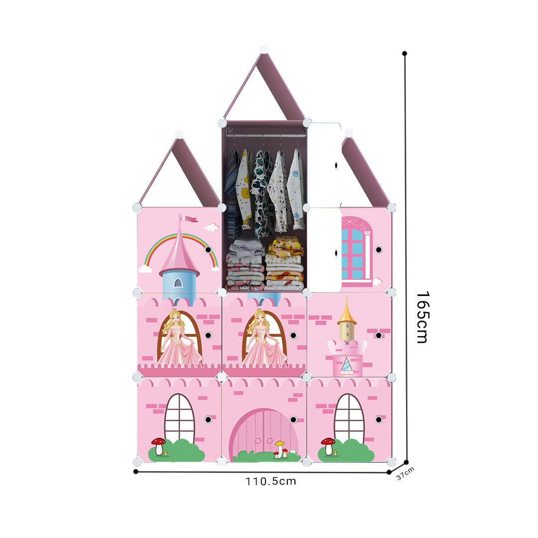 SOGA 10 Cubes DIY Castle Print Portable Wardrobe Divide-Grid Modular Storage Organiser Foldable Closet - Cafe Supply