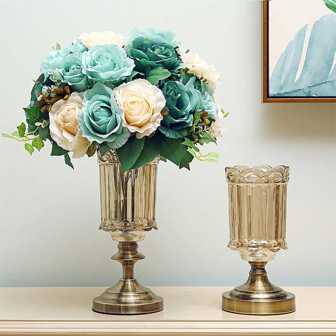 SOGA 2X 25cm Transparent Glass Flower Vase with Metal Base Filler Vase - Cafe Supply
