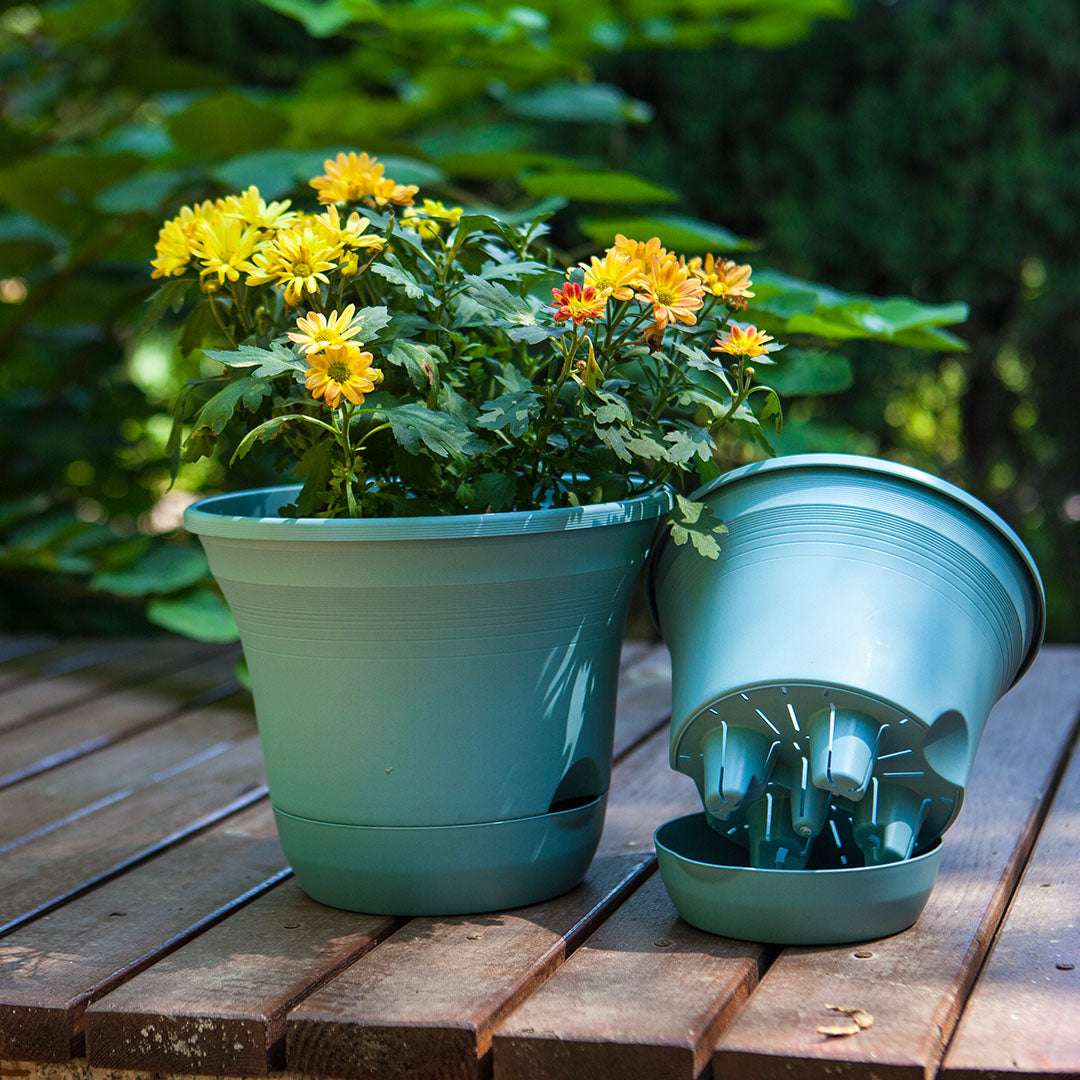 SOGA 19.5 cm Blue Plastic Plant Pot Self Watering Planter Flower Bonsai Outdoor Garden Decor Set of 2 - Cafe Supply