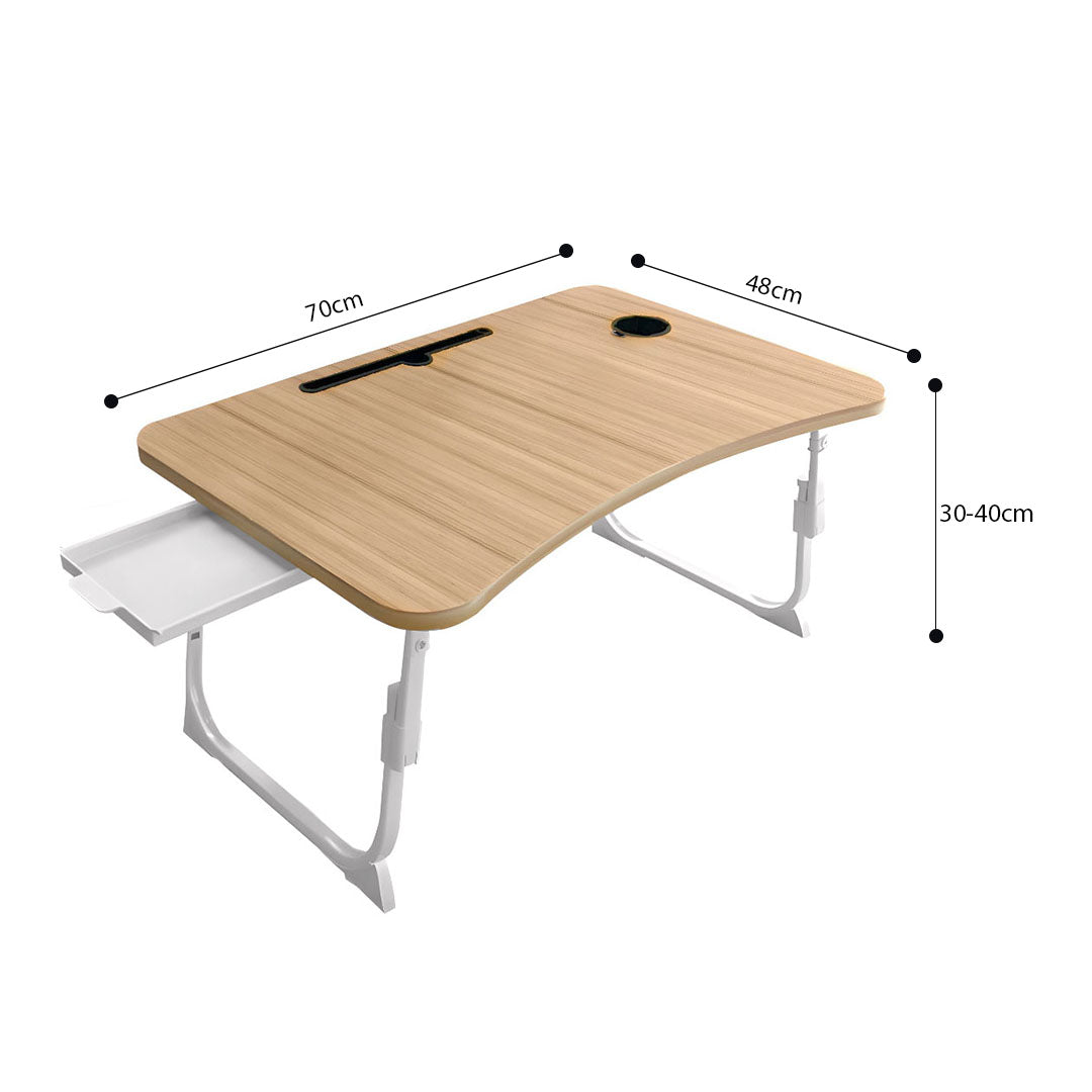 SOGA 2X Oak Portable Bed Table Adjustable Folding Mini Desk Stand With Cup-Holder Home Decor - Cafe Supply