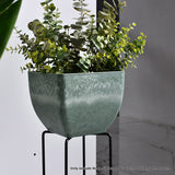 SOGA 27cm Green Grey Square Resin Plant Flower Pot in Cement Pattern Planter Cachepot for Indoor Home Office - Cafe Supply