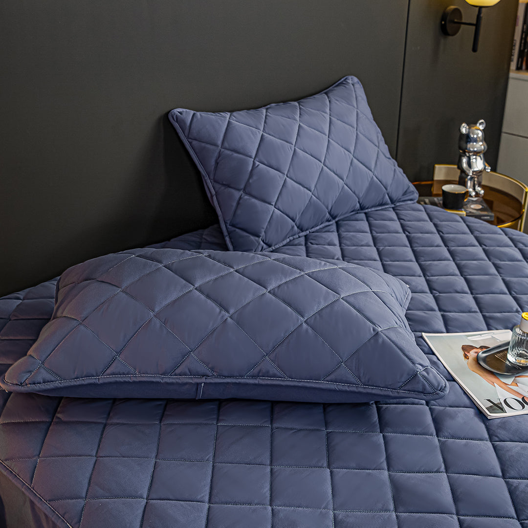 SOGA 2X Blue 183cm Wide Cross-Hatch Mattress Cover Thick Quilted Stretchable Bed Spread Sheet Protector with Pillow Covers - Cafe Supply