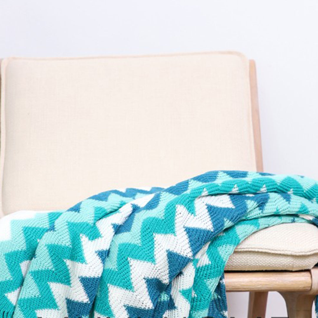 SOGA 2X 170cm Blue Zigzag Striped Throw Blanket Acrylic Wave Knitted Fringed Woven Cover Couch Bed Sofa Home Decor - Cafe Supply