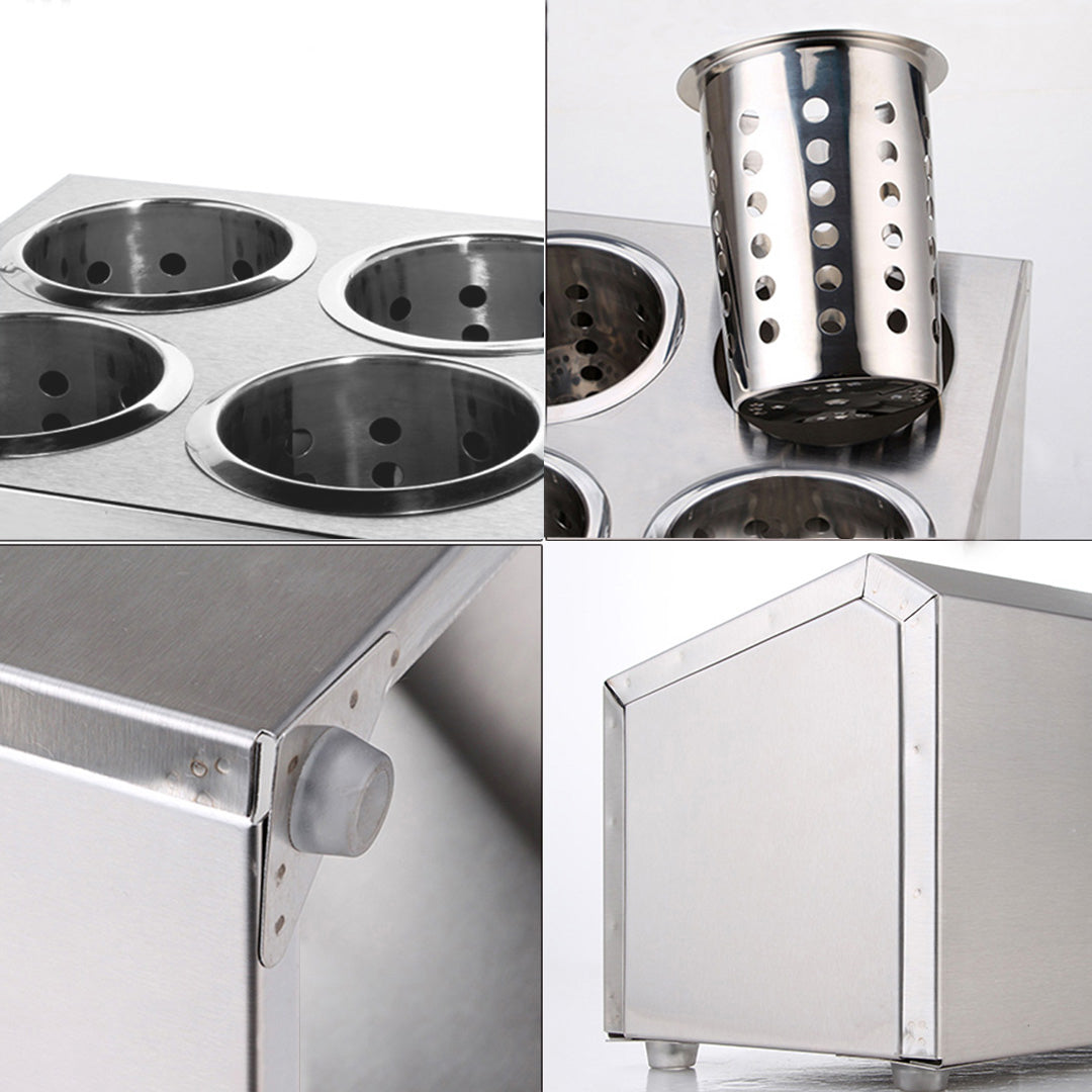 SOGA 2X 18/10 Stainless Steel Commercial Conical Utensils Square Cutlery Holder with 4 Holes - Cafe Supply