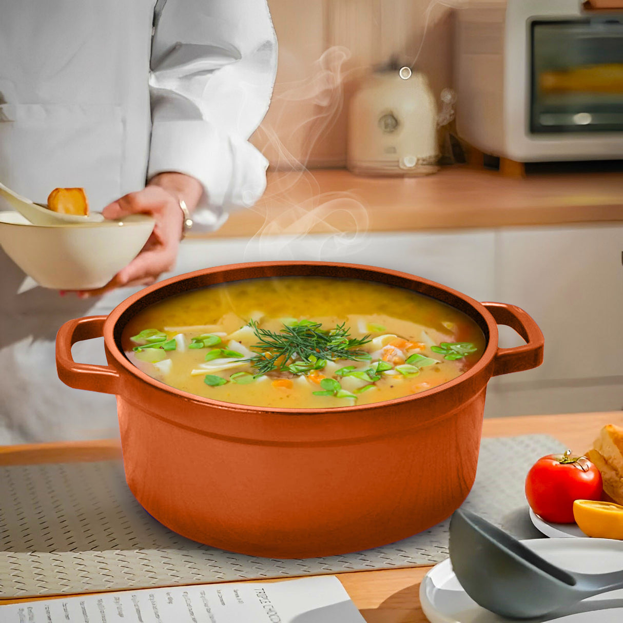 SOGA 2X Cast Iron 24cm Enamel Porcelain Stewpot Casserole Stew Cooking Pot With Lid Orange - Cafe Supply