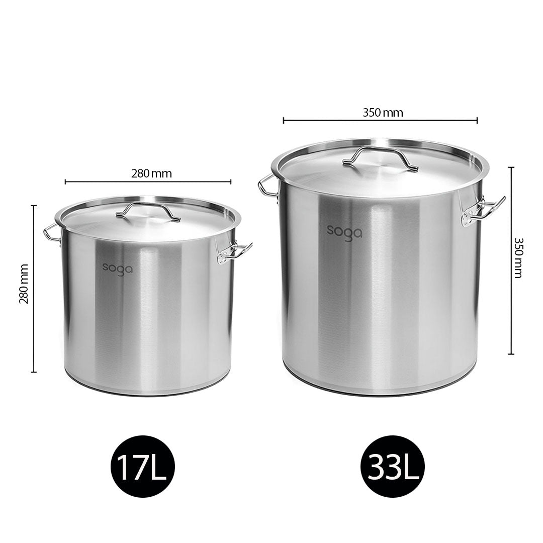 SOGA Stock Pot 17L 33L Top Grade Thick Stainless Steel Stockpot 18/10 - Cafe Supply
