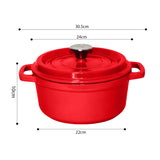 SOGA Cast Iron Enamel 24cm Porcelain Stewpot Casserole Stew Cooking Pot With Lid 3.6L Red - Cafe Supply