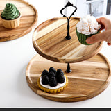 SOGA 2X 15cm 2 Tier  Brown Round Wooden Acacia Dessert Tray Cake Snacks Cupcake Stand Buffet Serving Countertop Decor - Cafe Supply