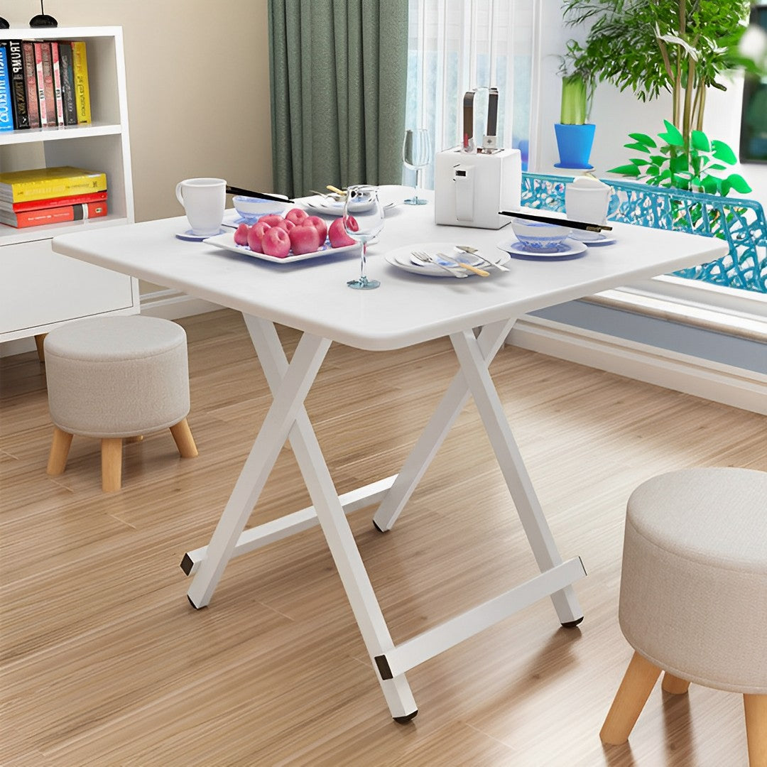 SOGA White Dining Table Portable Square Surface Space Saving Folding Desk with Lacquered Legs  Home Decor - Cafe Supply
