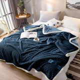 SOGA 2X Throw Blanket Warm Cozy Double Sided Thick Flannel Coverlet Fleece Bed Sofa Comforter Dark Blue - Cafe Supply