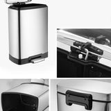 SOGA 4X Foot Pedal Stainless Steel Rubbish Recycling Garbage Waste Trash Bin Rectangular Shape 12L Silver - Cafe Supply