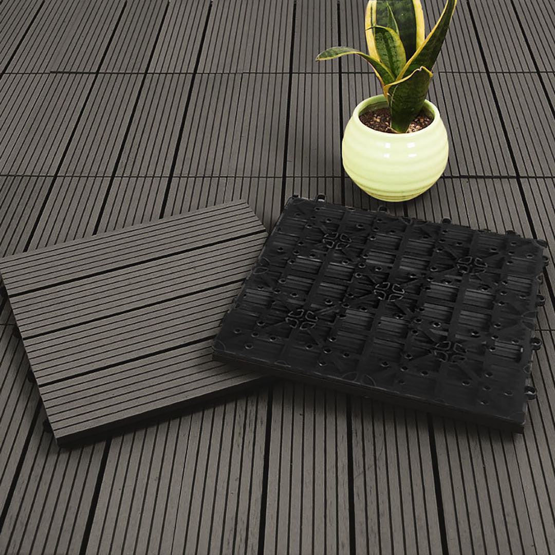 SOGA 2X 11 pcs Grey DIY Wooden Composite Decking Tiles Garden Outdoor Backyard Flooring Home Decor - Cafe Supply