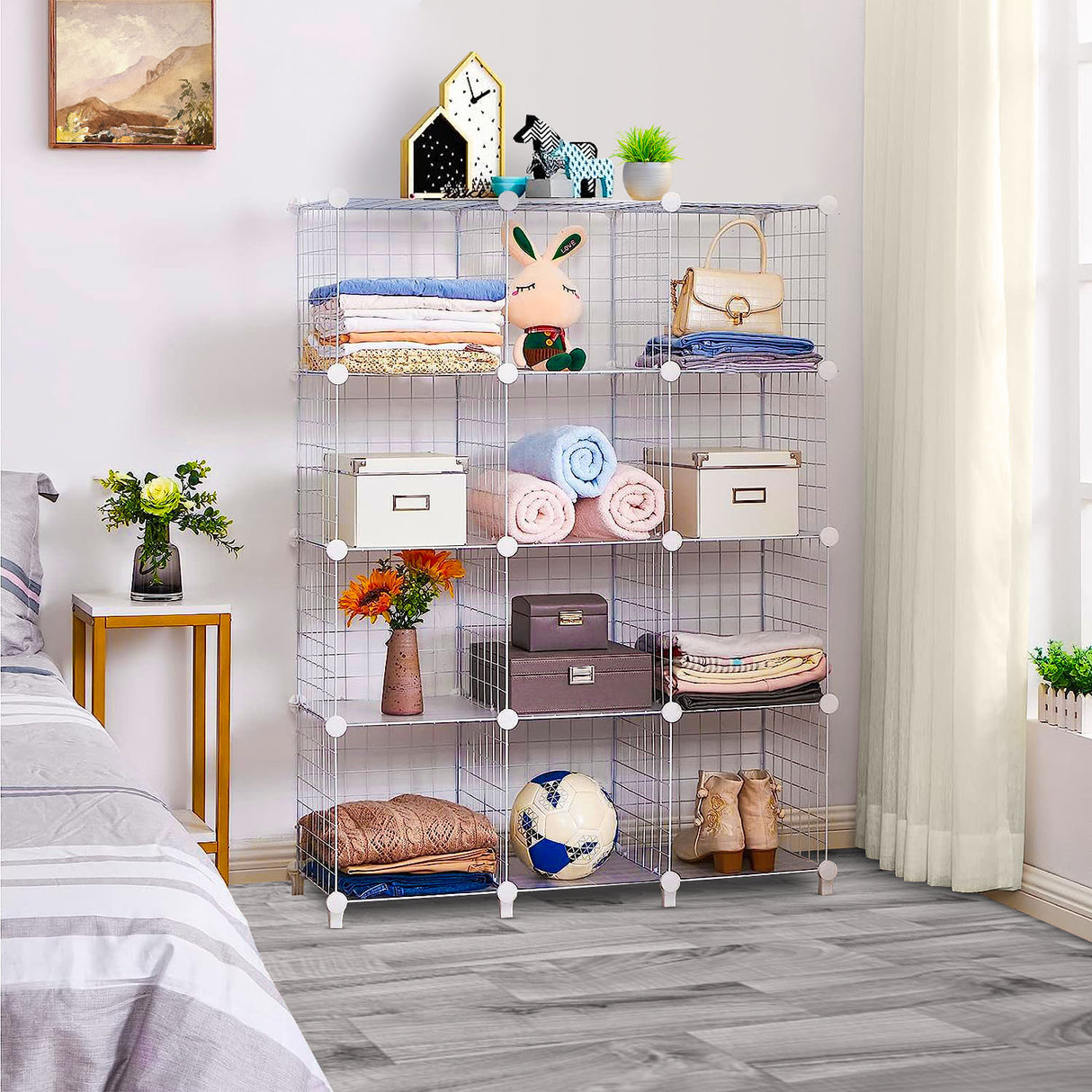 SOGA 2X White Portable 12-Cube 3 Column Storage Organiser Foldable DIY Modular Grid Space Saving Shelf - Cafe Supply