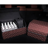 SOGA 2X Leather Car Boot Collapsible Foldable Trunk Cargo Organizer Portable Storage Box Coffee/Gold Stitch Large - Cafe Supply