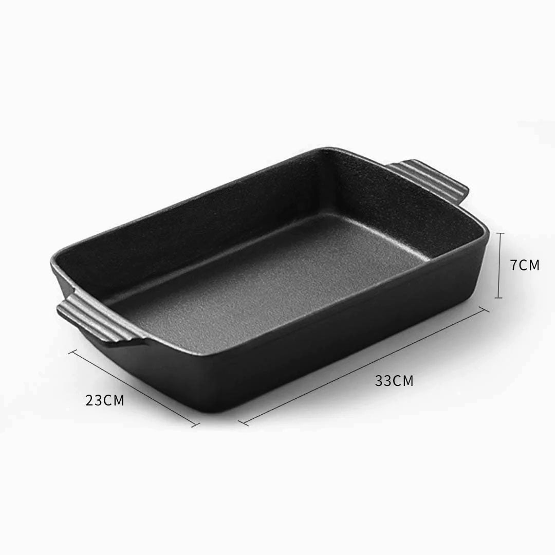SOGA 2X 33cm Cast Iron Rectangle Bread Cake Baking Dish Lasagna Roasting Pan - Cafe Supply