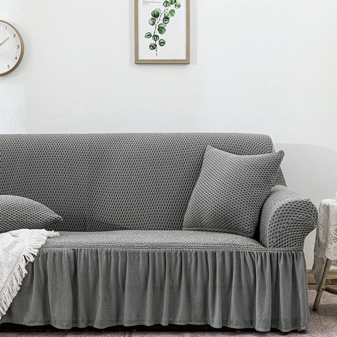 SOGA 4-Seater Grey Sofa Cover with Ruffled Skirt Couch Protector High Stretch Lounge Slipcover Home Decor - Cafe Supply