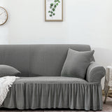 SOGA 4-Seater Grey Sofa Cover with Ruffled Skirt Couch Protector High Stretch Lounge Slipcover Home Decor - Cafe Supply